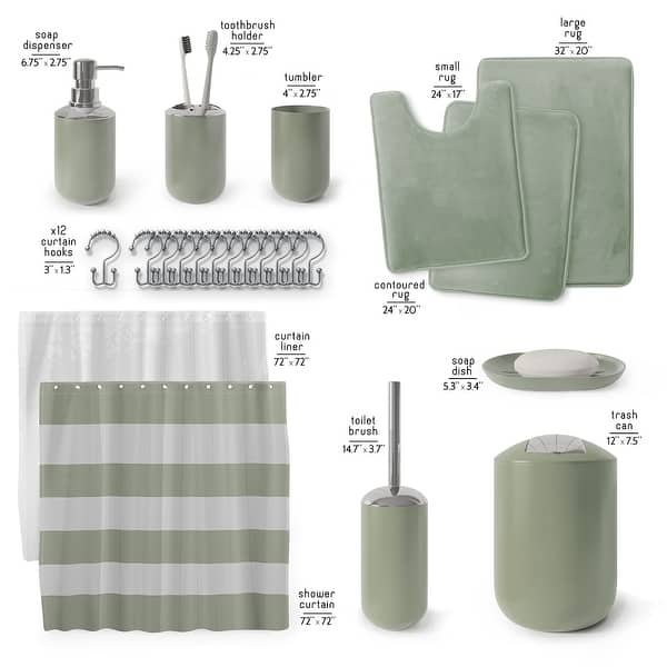 dimension image slide 0 of 2, Clara Clark 23 Piece Complete Bathroom Accessories Kit With Shower Curtain and Rug Set
