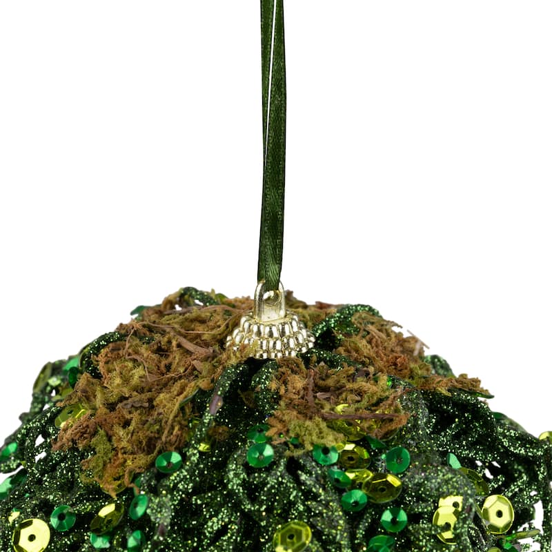 Sequin and Glitter Leaf Vines Christmas Ball Ornament - 4" - Green