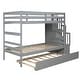 preview thumbnail 10 of 25, Elegant Twin over Twin Bunk Beds With Twin Trundle, Stairway Storage Function, Sturdy Ladder and Full-length Guardrails, Grey