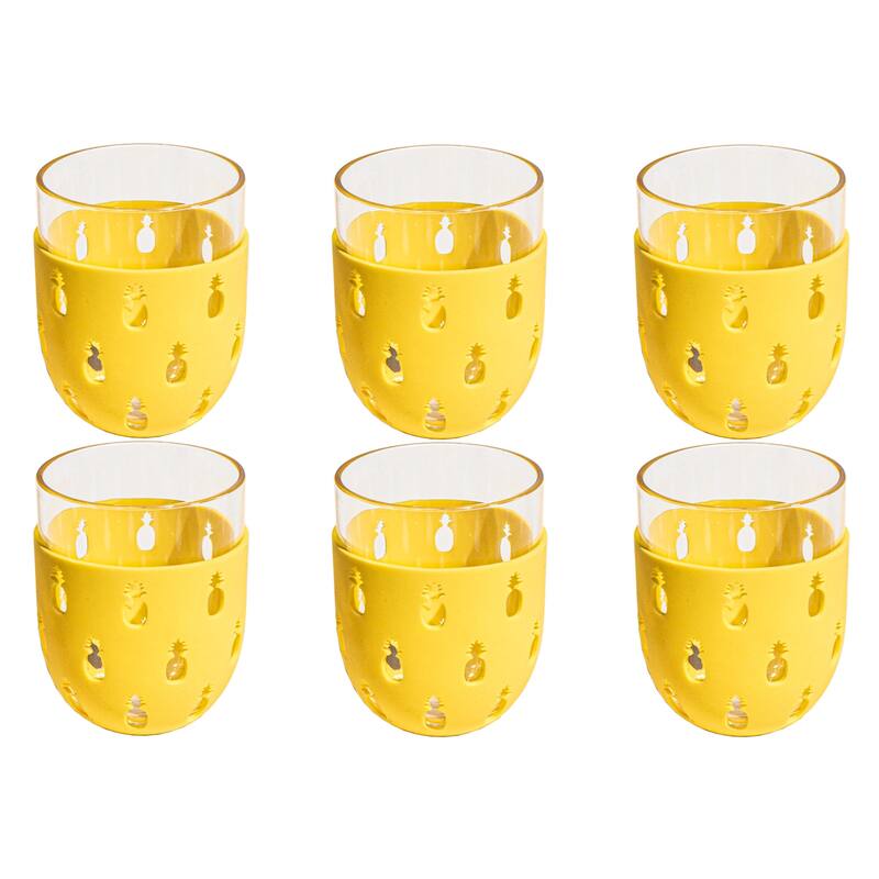Abode Homewares Party Sleeve Pineapple Acrylic Stemless Wine Glass - Yellow - 15.5 oz - Set of 6 - Yellow