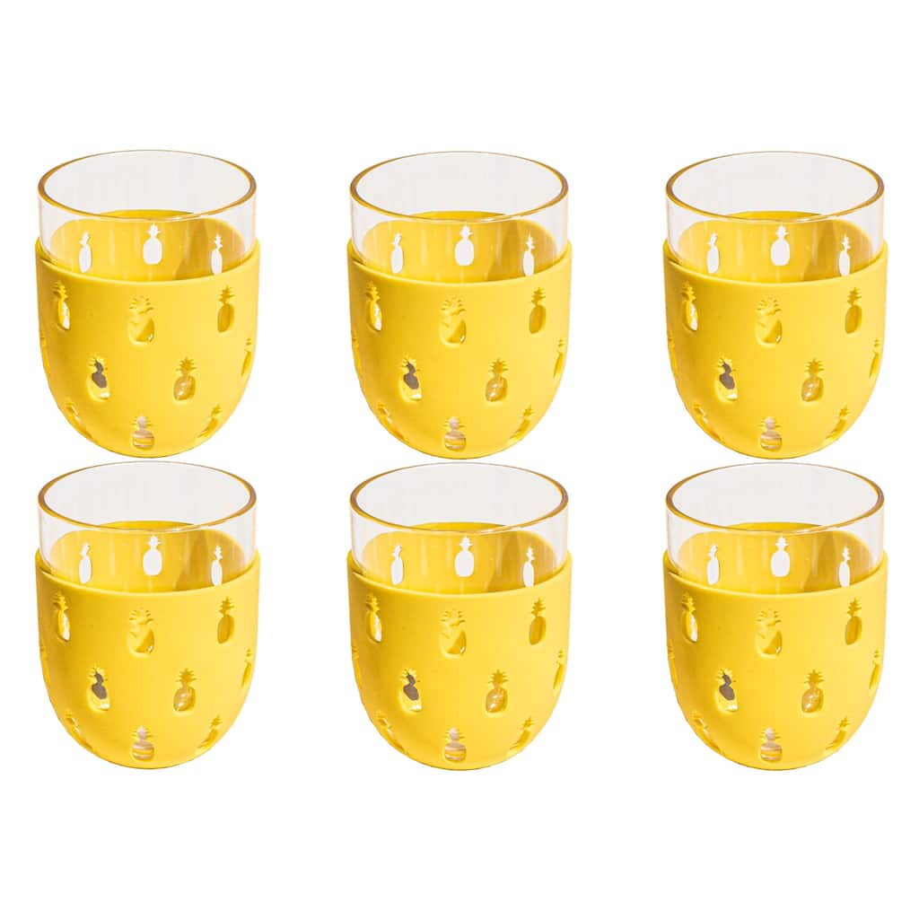 Abode Homewares Party Sleeve Pineapple Acrylic Stemless Wine Glass - Yellow - 15.5 oz - Set of 6