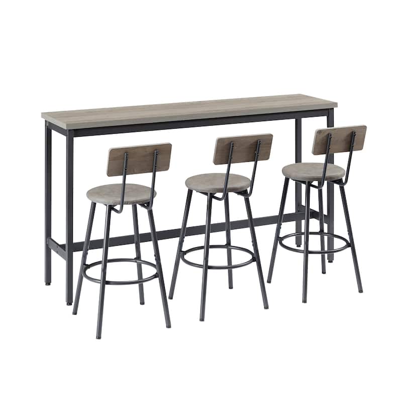 Long Bar Table Set with 3 PU Upholstered Bar Stools - N/A