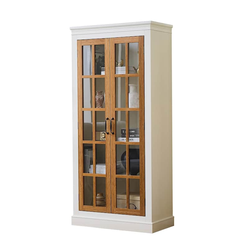 71.2'' Tall Display Cabinet with Glass Doors, Rustic Style China Cabinet, Curio Cabinet for Collectibles Figures Trophies
