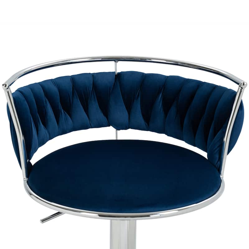 Velvet Upholstered Adjustable Bar Stool Swivel Counter Chair Set of 2