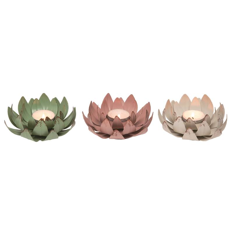 Transpac Metal Open Flower Tealight Holder Set of 3 Spring Home Decorations