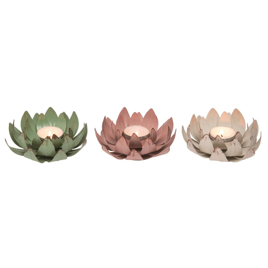 Transpac Metal Open Flower Tealight Holder Set of 3 Spring Home Decorations