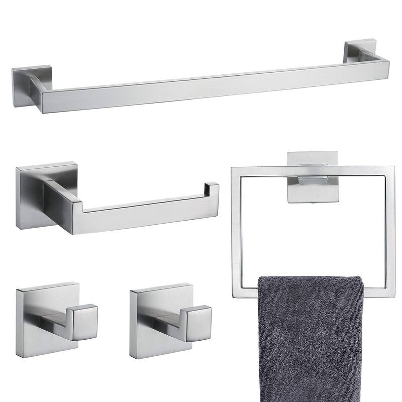 Topcraft Wall Mounted Stainless Steel Bathroom Accessory Set of 5 - Brushed Nickel