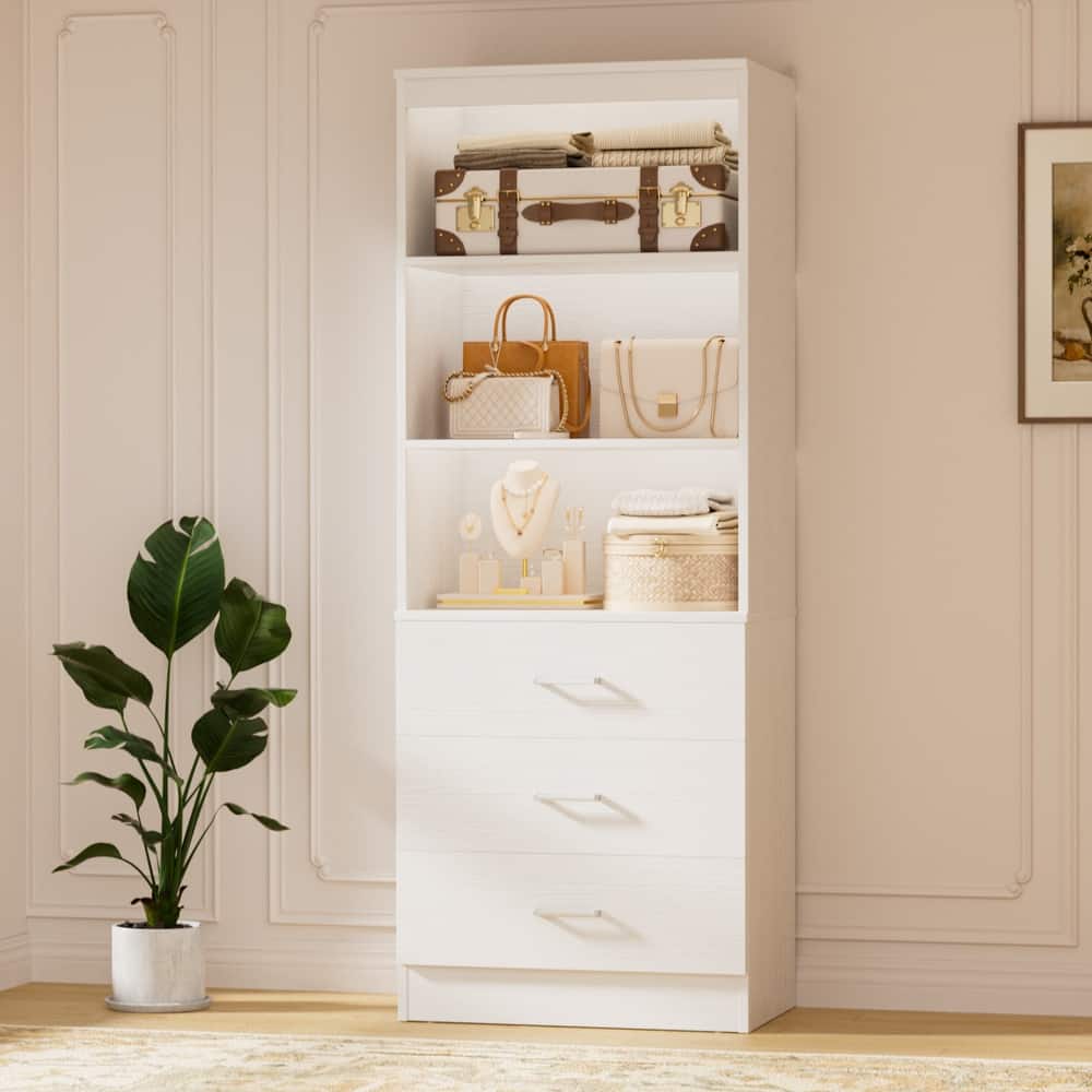 23.6" W Closet System with 3 Wooden Drawers and Storage Shelves, 2FT Sturdy Walk-in Organizer Storage Unit