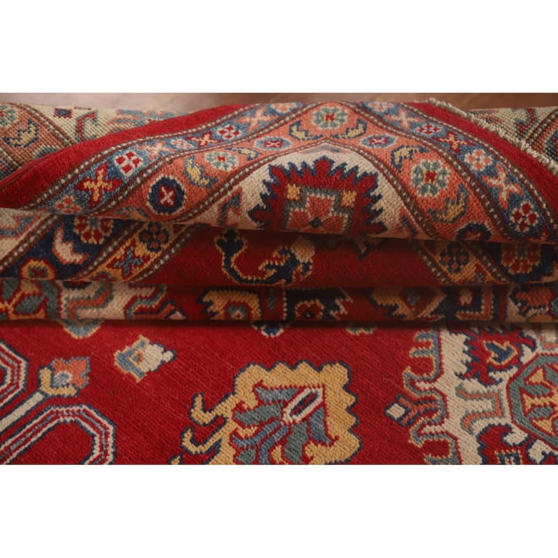 Red Kazak Area Rug Handmade Geometric Wool Carpet - 7'2"x 10'0"