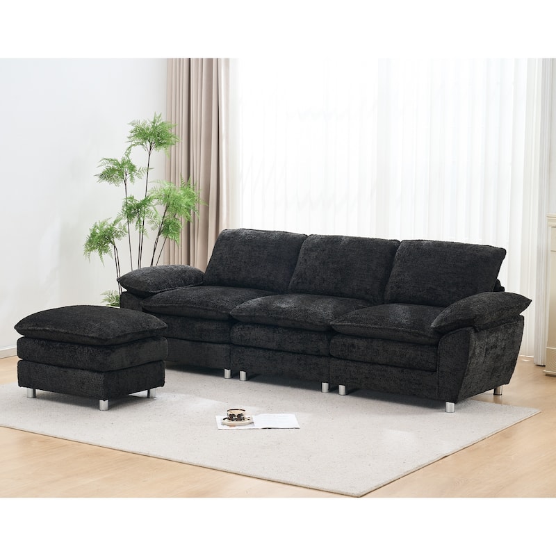 Modern dark three-seater sofa, polyester sofa sleeper, comfortable upholstered furniture for living room, apartment