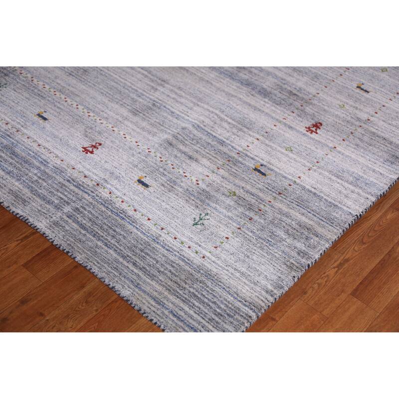 Hand Knotted Oriental 100% Wool Carpet Tribal Animal Pictorial Greys & Charcoal Gabbeh Area Rug - 9' 8'' X 7' 10''