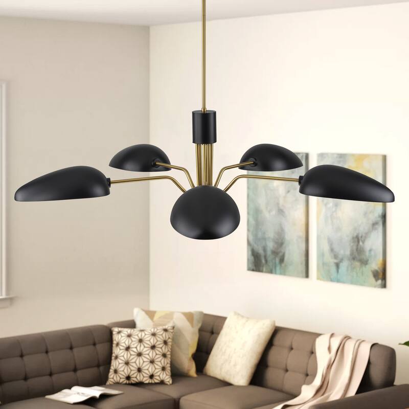Black 5 - Light Dimmable Modern Chandelier for Living Room - 48.8 in. W x 90.6 in. H