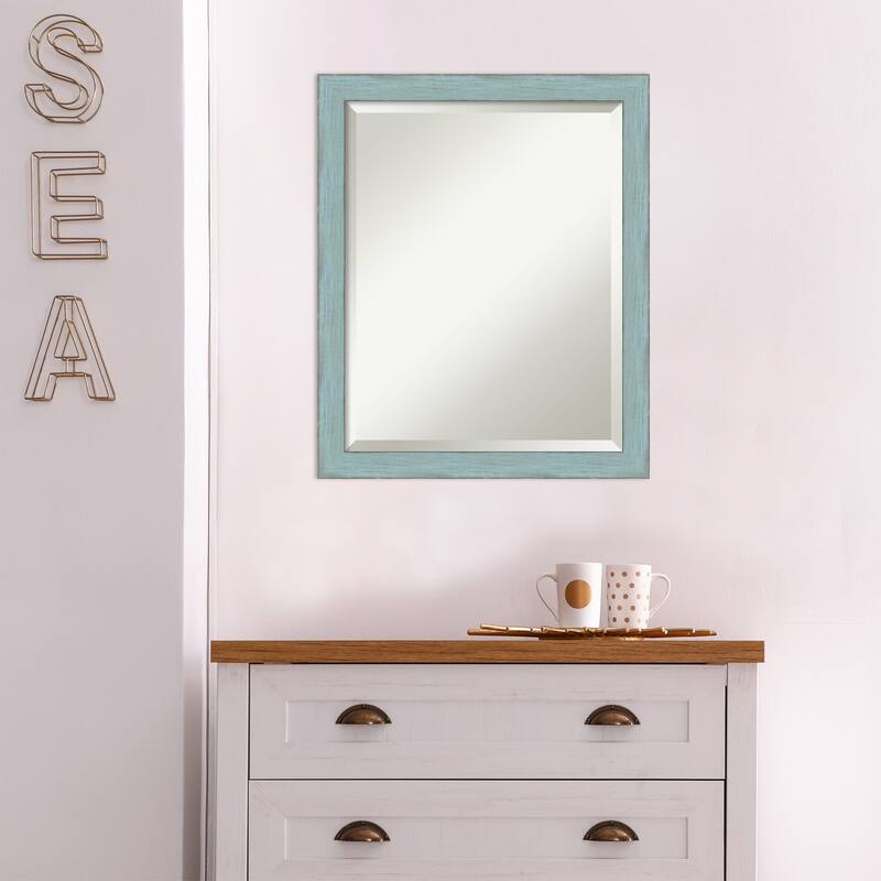 Beveled Wood Wall Mirror - Sky Blue Rustic Frame