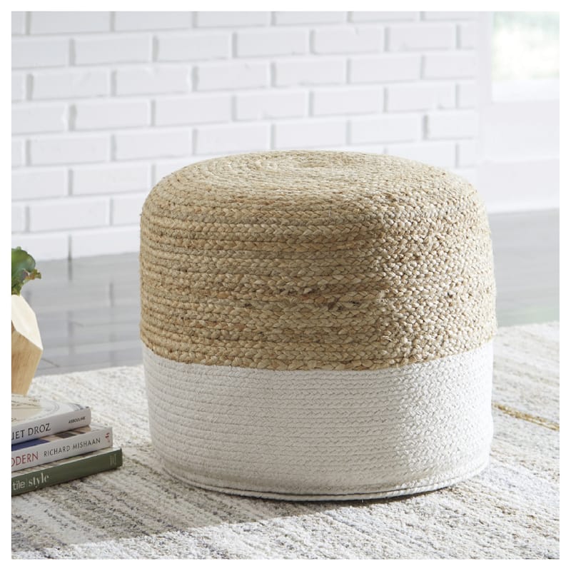 Sweed Valley Natural/White Pouf - White/Natural - Medium