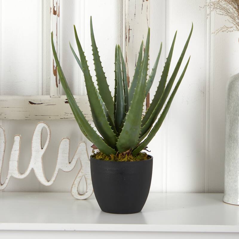 Aloe Artificial Plants Set of 2 Realistic Spiked Succulent Decor Home Office Living Room - Green
