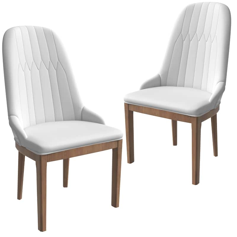 Leather Dining Chair with Rubberwood Legs Set of 4 Side Charis Sleek Diamond Stitching Back