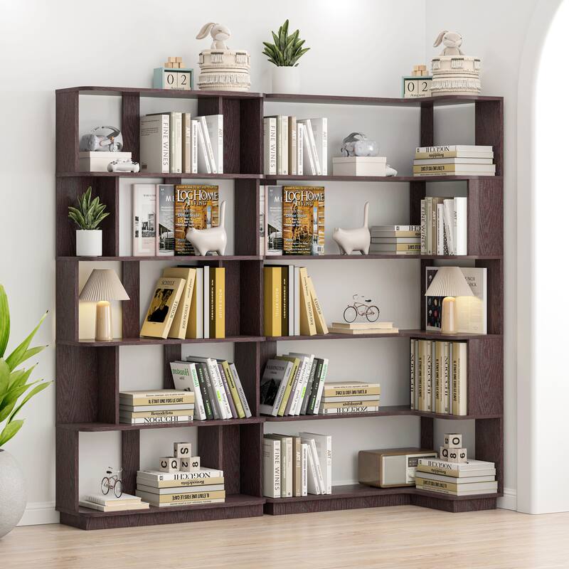 Set Of 2 Display Shelf, 90cm Space Saving Corner Bookshelf + 80cm Bookcase, Extendable Free Combination - Ox Blood Red
