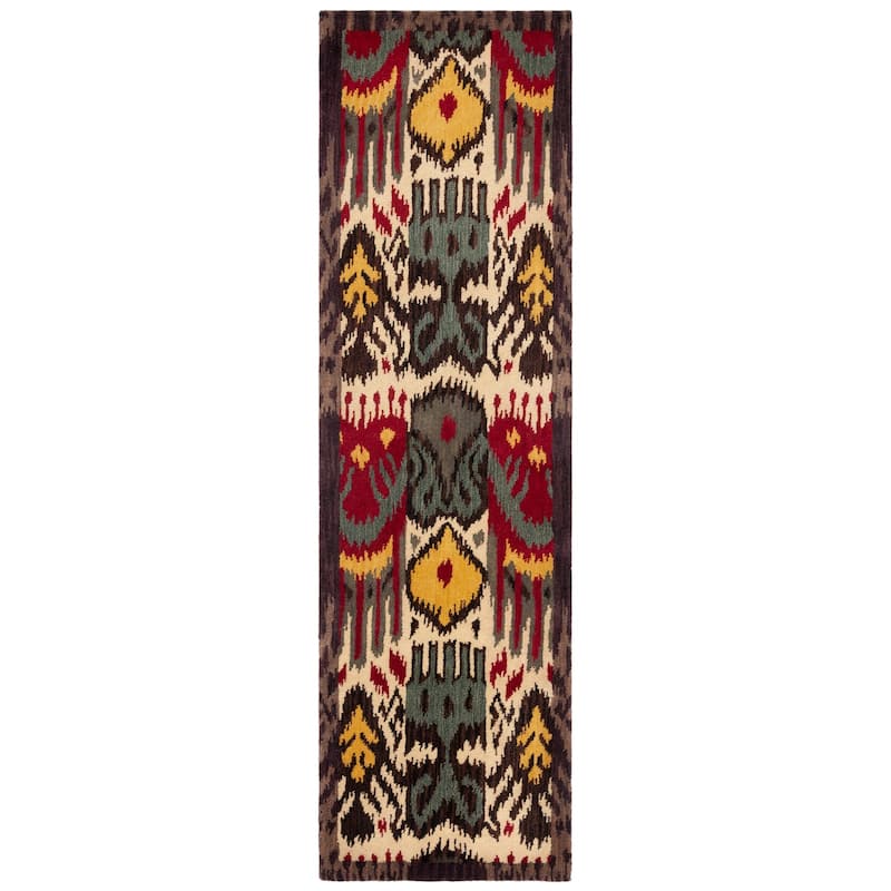 SAFAVIEH Handmade Ikat Gulhayo Modern Wool Rug - 2'3" x 8' Runner - Creme/Brown