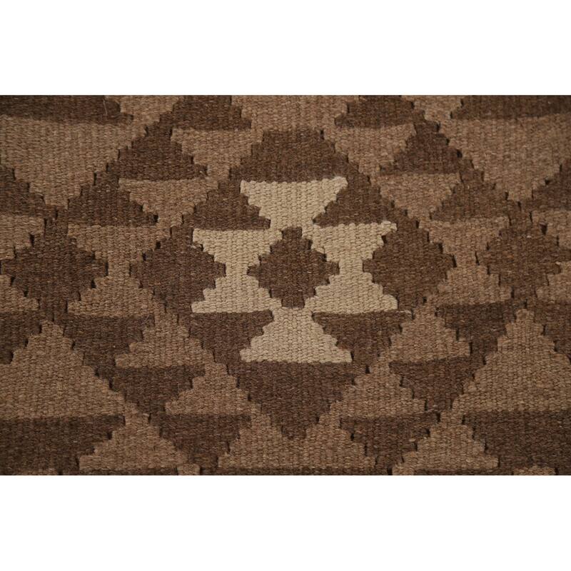 Hand Woven Oriental 100% Wool Carpet Southwestern Geometric Brown Kilim Area Rug - 9' 8'' X 6' 7''