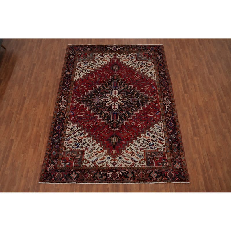 Hand Knotted Oriental 100% Wool Carpet Traditional Floral Red Heriz Area Rug - 11' 2'' X 8' 3''