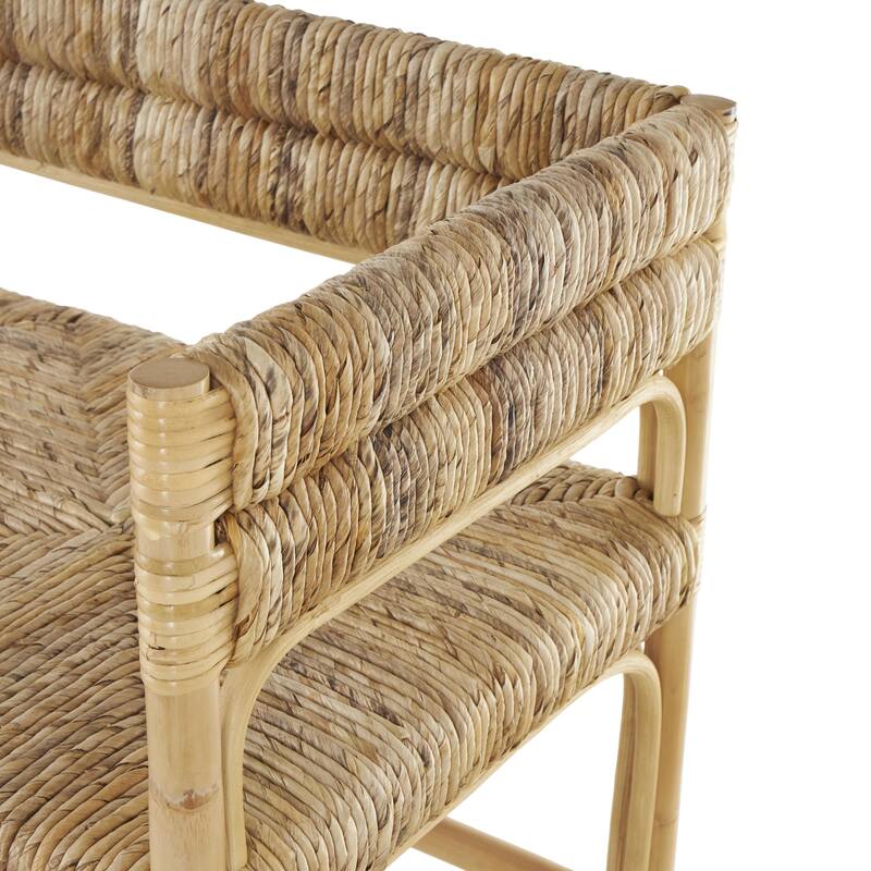 Rattan Handmade Wrapped Home Bench with Diamond Patterned Seat and Arched Panels - Light Brown - Roche River Decor