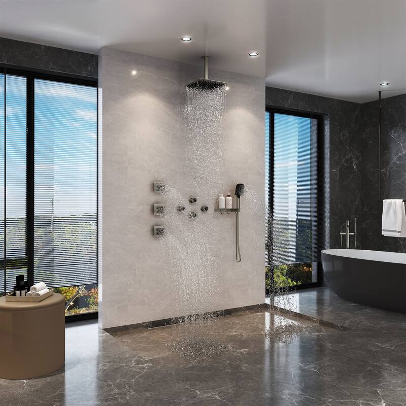 Wall Mounted 12 Inch Thermostatic 3 Functions Luxury Shower System