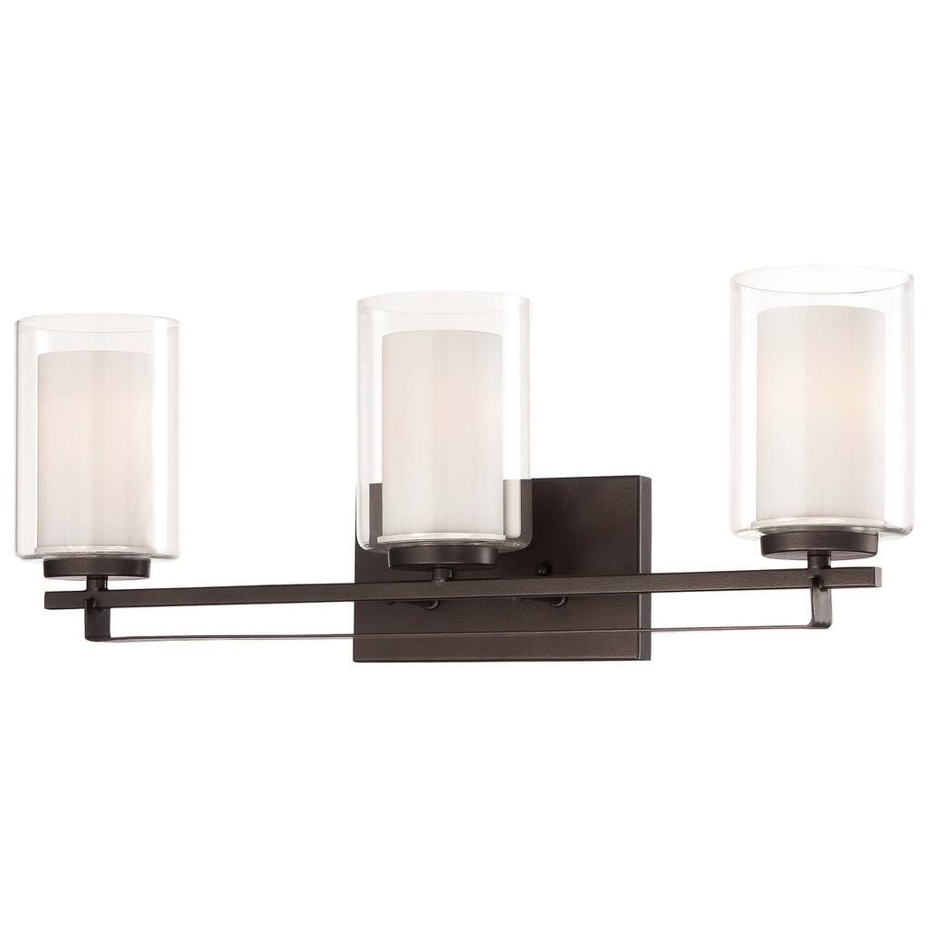 Lavery Parsons Studio Smoked Iron & White Glass 3 Light Bath Bar