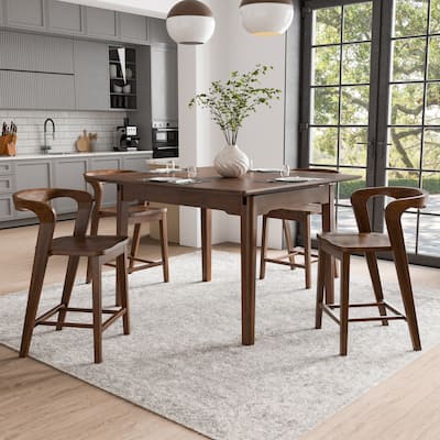 Furniture of America Abigail III Mid-Century Modern 5-Piece Walnut 53-inch 1-Leaf Extendable Counter Height Dining Set