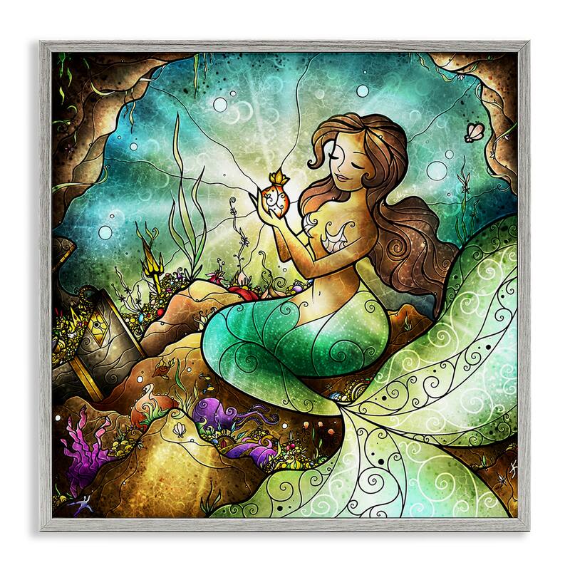 Stupell Detailed Nouveau Mermaid Framed Giclee Art Design By Mandie Manzano - 24 x 24 - Grey