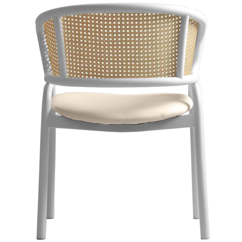LeisureMod Set of 2 Minimalist Leather Dining Chairs with Wicker Back in Steel Frame - Side Chair for Home Office & Kitchen