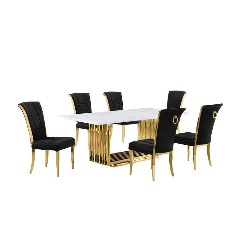 Best Quality Furniture D312/3-SC320-7 Dining Set with 79" White Marble Top
