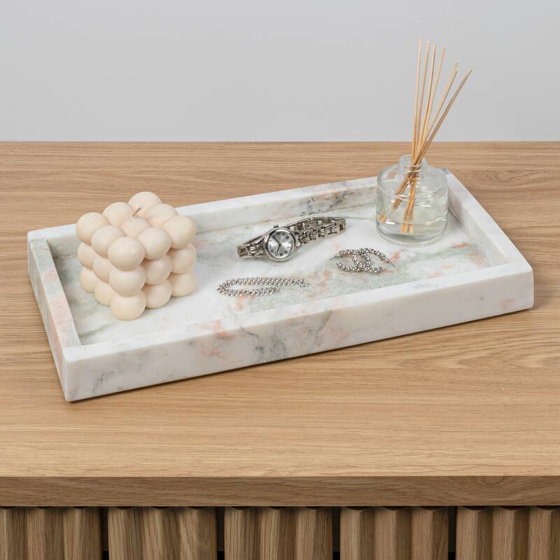 Luxe Stone Classic Minimalist Rectangular Marble Bathroom Countertop Tray