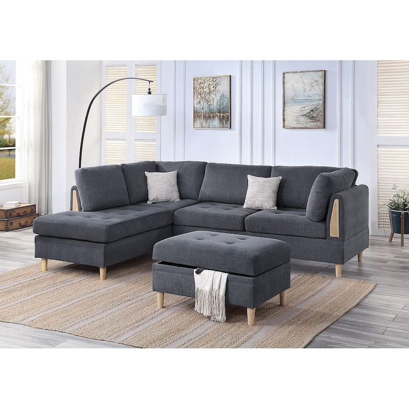 Poundex Furniture Chenille 3 piece Sectional - Charcoal