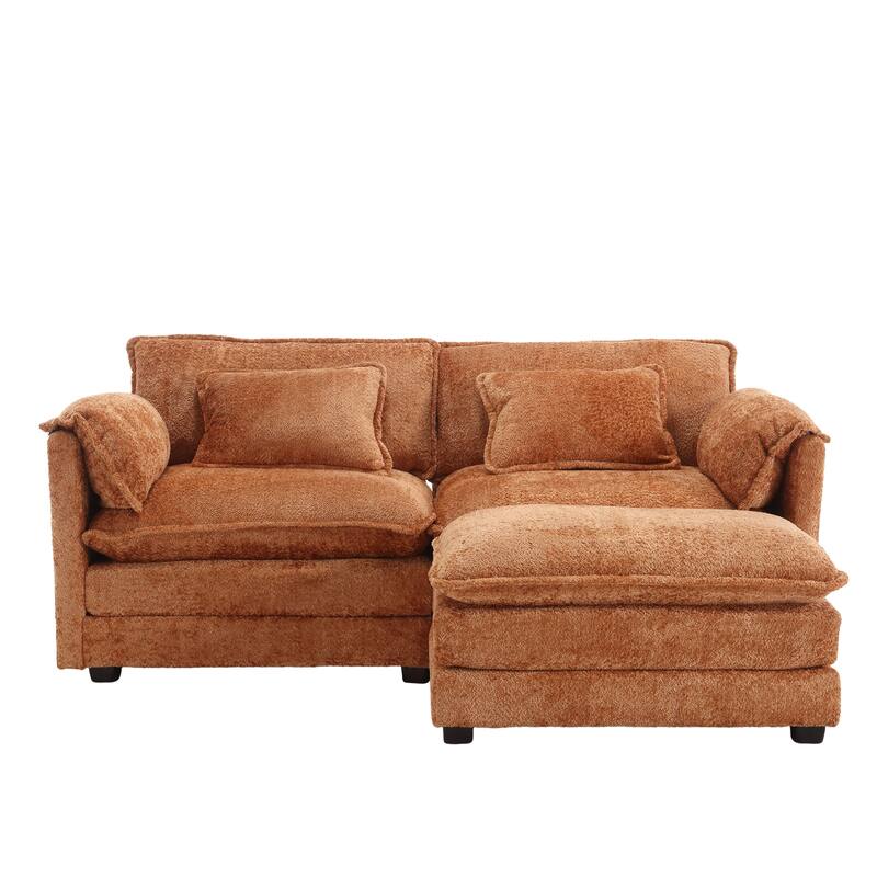 76'' Oversized Chenille Loveseat Sofa with Movable Ottoman Small Sofa for Apartment
