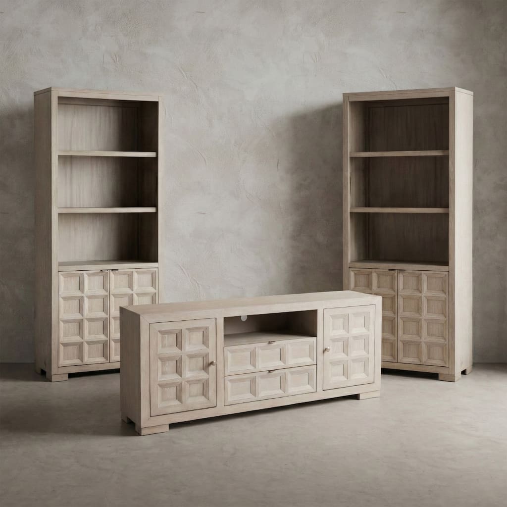 Furniture of America Durem Modern Tawny Brown 3-Piece Entertainment Center Set with 2 Bookcases