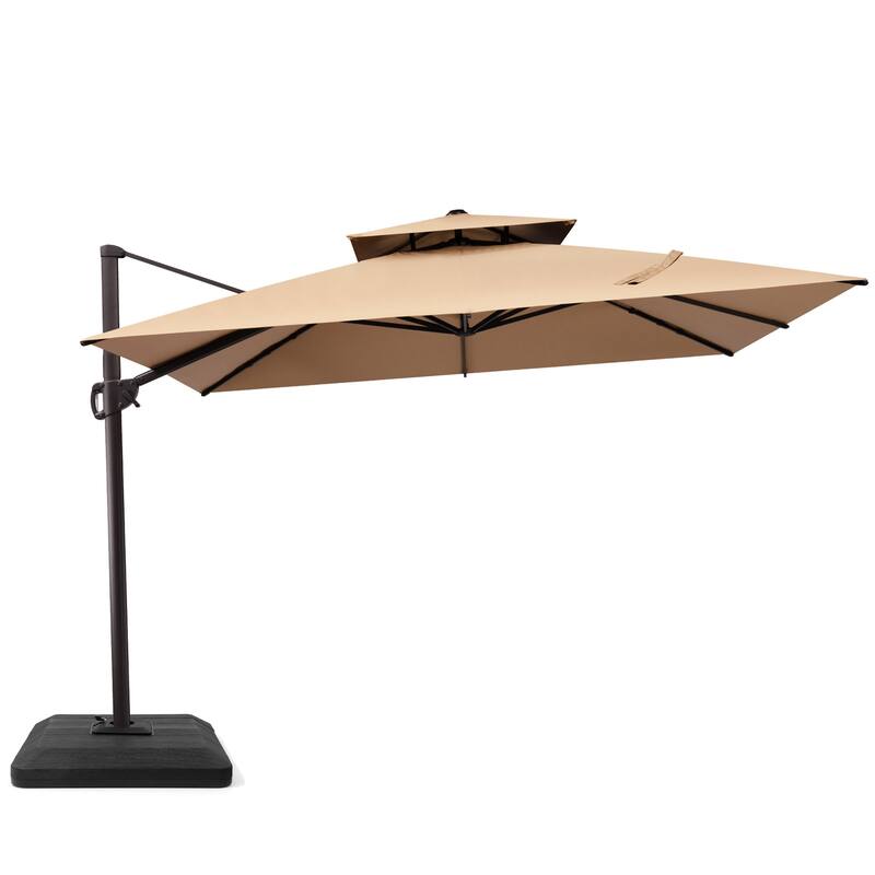 Outdoor Patio Offset Cantilever Umbrella 360-Degree Rotation with Base - Tan