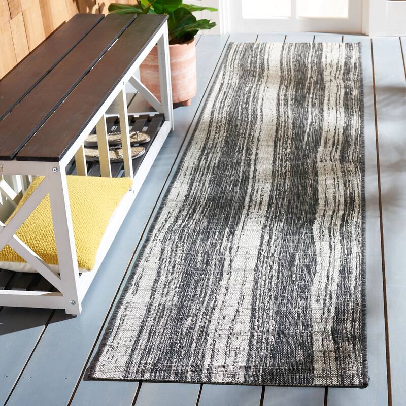 SAFAVIEH Courtyard Stephanie Indoor/ Outdoor Waterproof Patio Backyard Rug - 2'2" x 9' Runner - Black/Grey