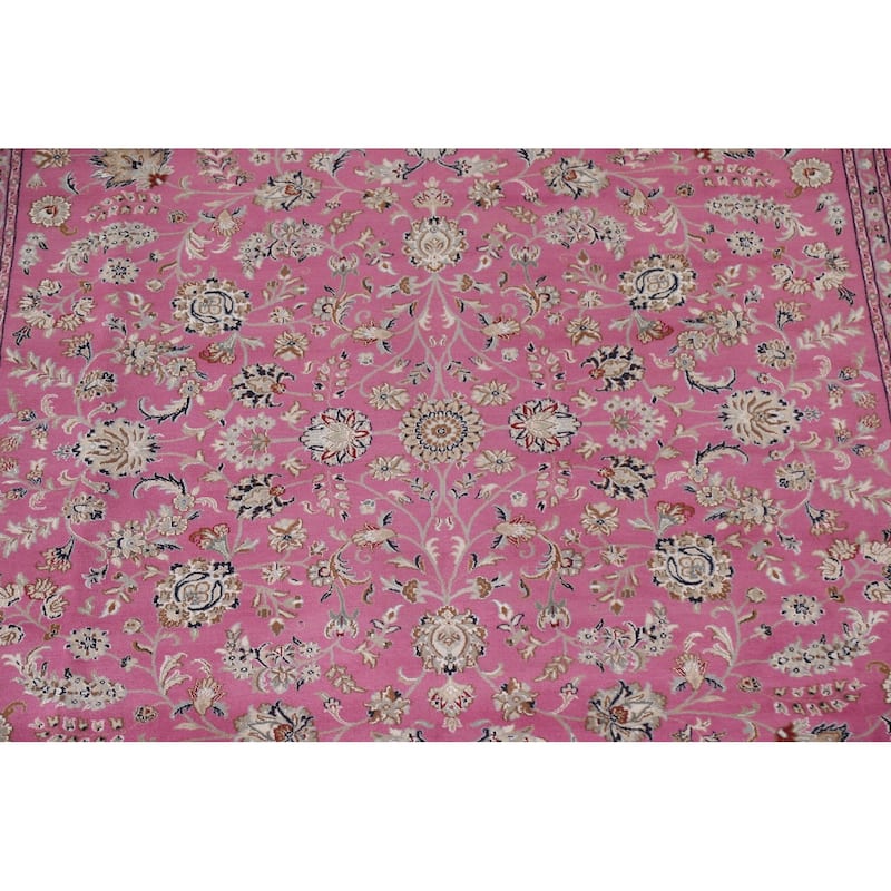 Floral Pink Kashan Oriental Area Rug Handmade Wool & Silk Carpet - 9'0"x 12'0"