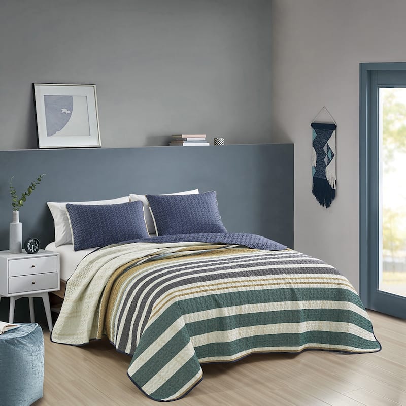 Shatex Madras 3 piece Bedding Comforter Set All-season Reversible Bed in a Bag - King