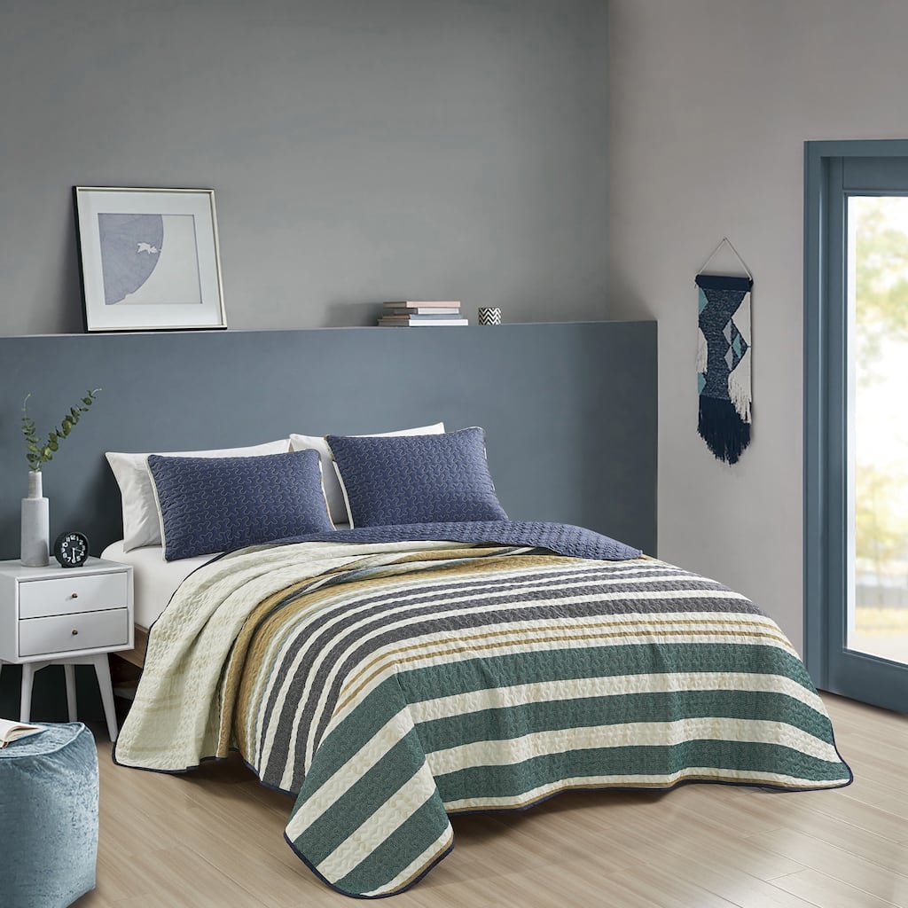 Shatex Madras 3 piece Bedding Comforter Set All-season Reversible Bed in a Bag