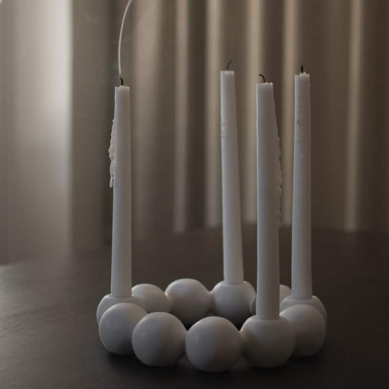 Beaded Round 4-Candle Ceramic Holder - 10.5" - White