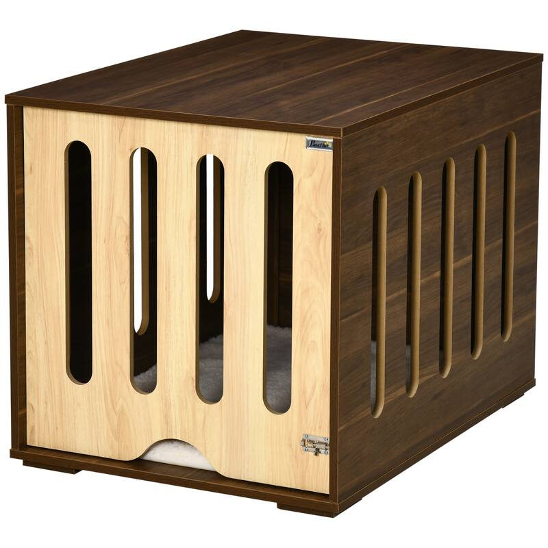 Decorative Dog Crate Bed with Cushion, Removable Door, and End Table Functionality for Small Dogs