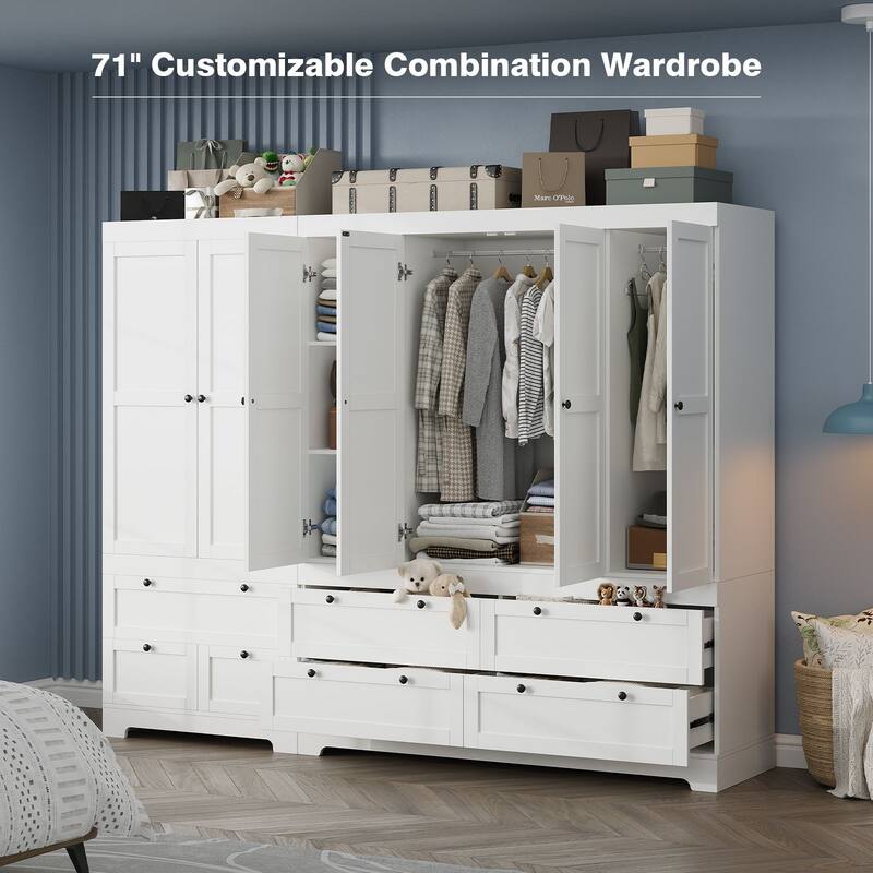 Meyreso White Modular Wardrobe Closet with Drawers, Convertible Stacking Armoire - N/A