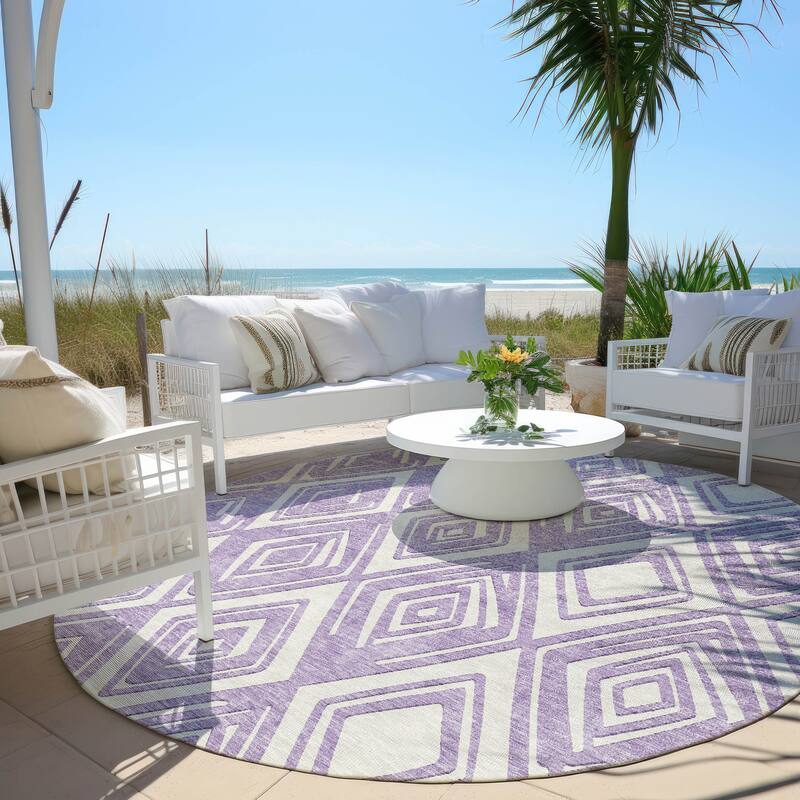 Machine Washable Indoor/ Outdoor Chantille Contemporary Diamonds Rug - Lavender - 8' x 8'