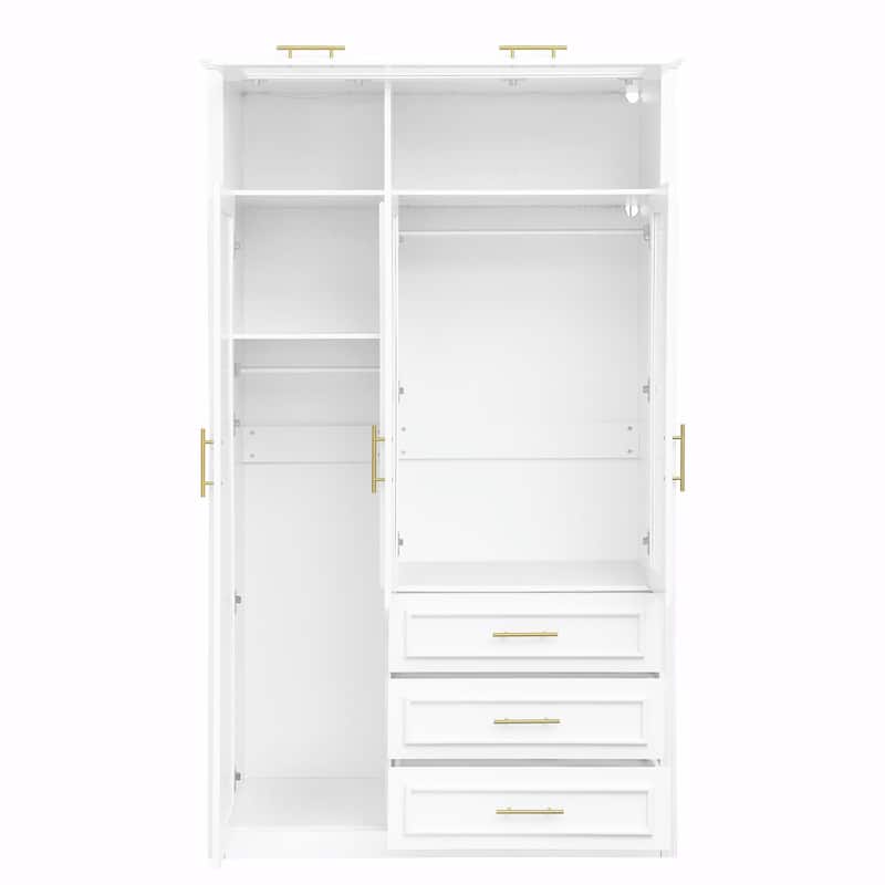 4-Door Wardrobe Armoire Closet with LED Lighting and 3 Drawers