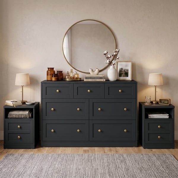 black and gold dresser and nightstand set 3-Piece Bedroom with 7-Drawer 2 Nightstands, White/Beige/ - Bed Bath & Beyond ROMANTIC-WEDDING-DRESS