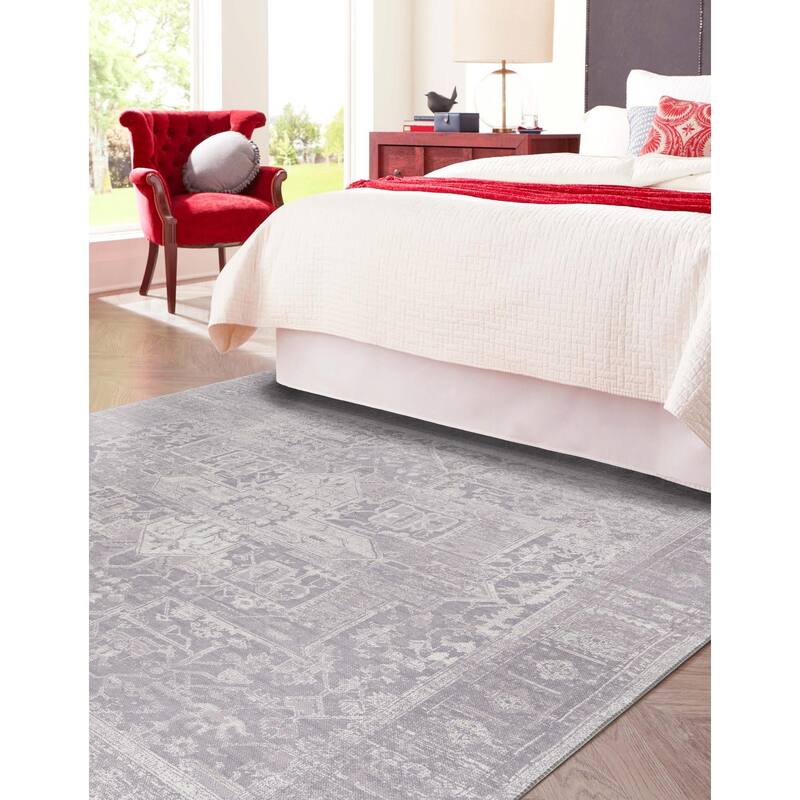 Transitional Rine Collection Area Rug - 7'6" Square - Gray