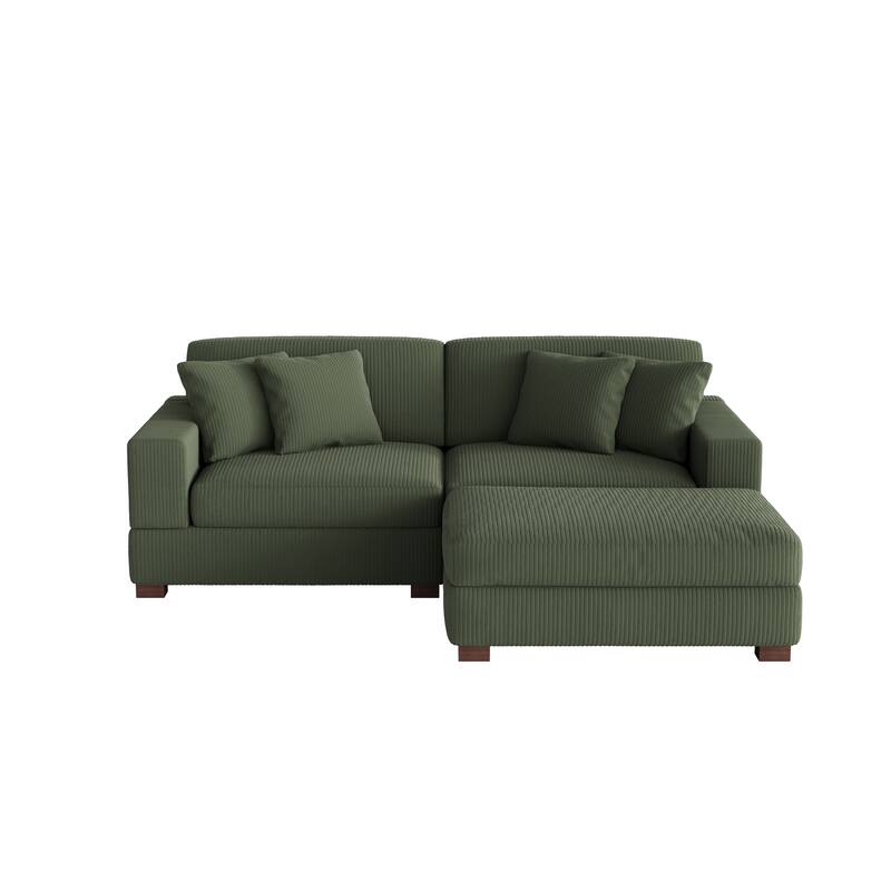 Ella 82" W/ 118" W Corduroy Modular Sectional Sofa with Ottoman