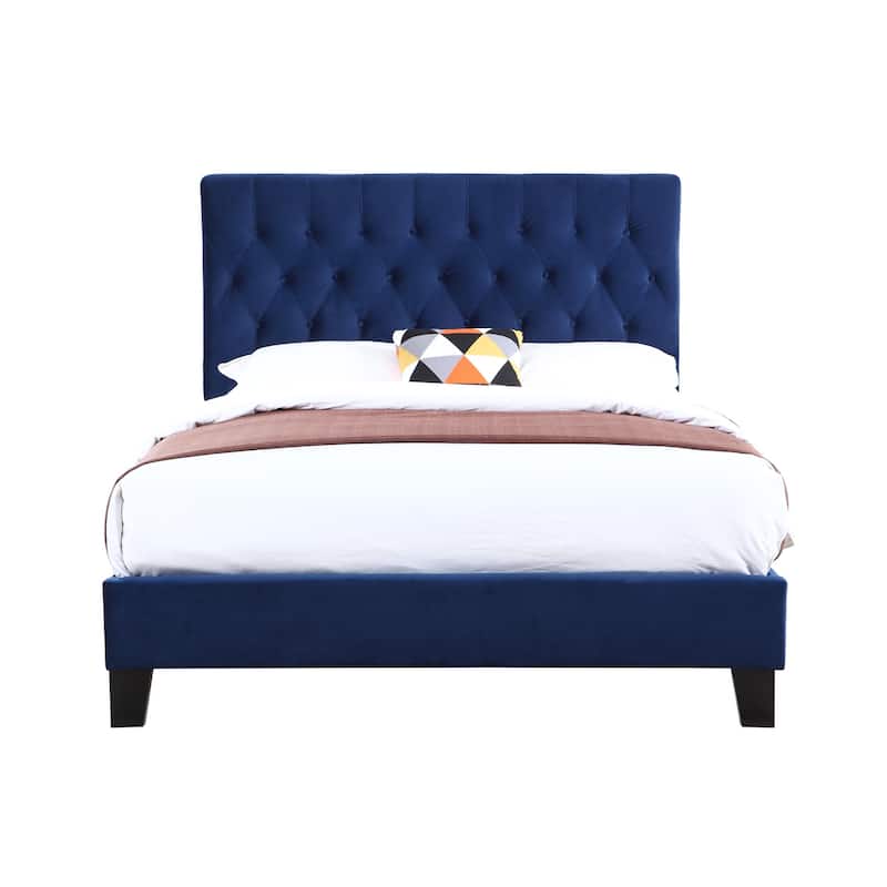 Navy Blue Queen Size Upholstered Bed Frame in Transitional Style with Elegant Design