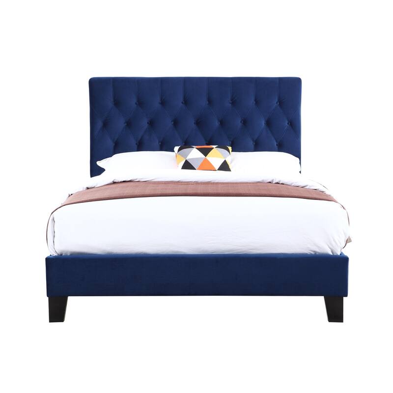 Navy Blue Queen Upholstered Bed with Solid Wood Frame, Easy Assembly, Transitional Style, Elegant Bedroom Furniture